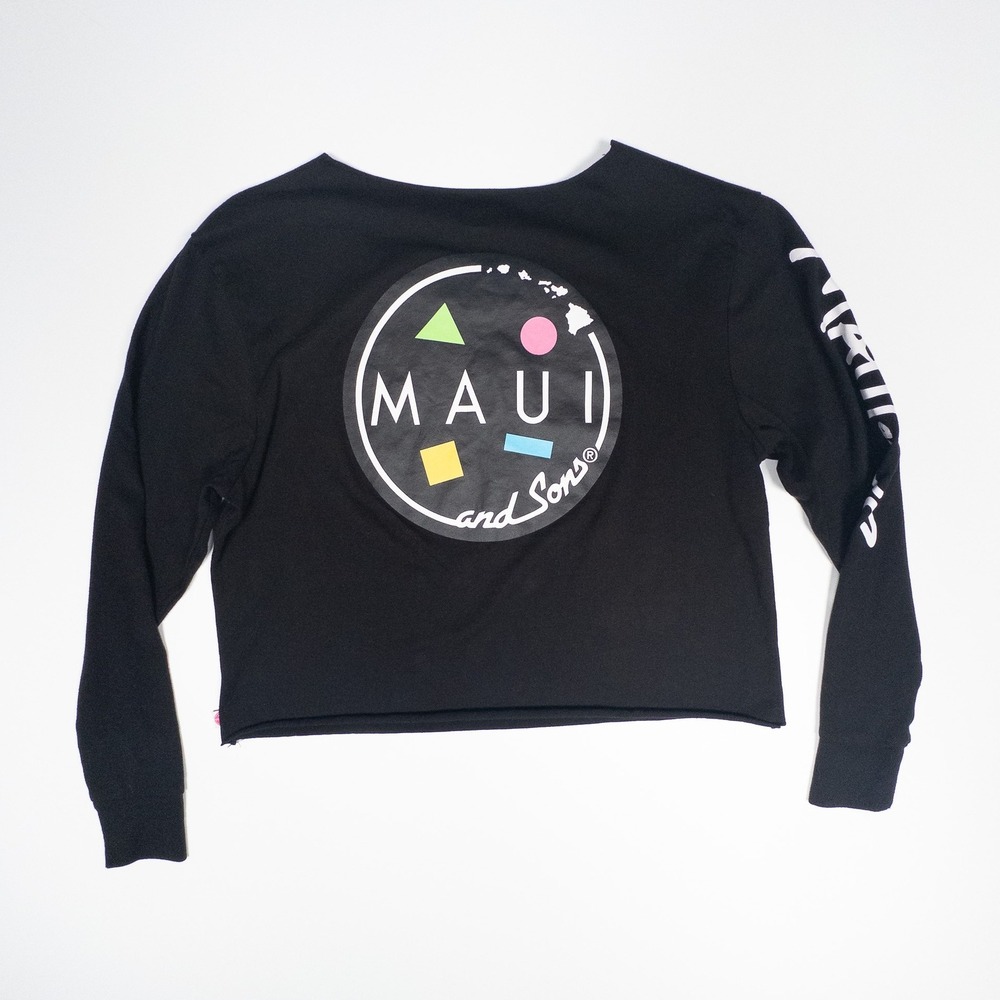 Maui and Sons Crop Top Long Sleeve‎ Graphic Tee Casual Black Womens Medium